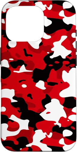 Vista 20 de iPhone 16 Negro + Blanco + Rojo Camuflaje Patrón Funda
