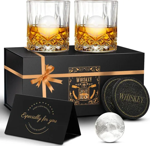 Vista 10 de Juego de 2 Vasos de Whisky de 11 OZ, Vasos Old Fashioned con 2 Moldes para Bolas de Hielo, Vasos de Bourbon y Scotch, Vasos Rocks y de Cóctel, Vasos
