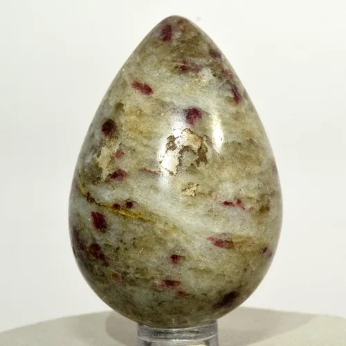 Vista 4 de Turmalina roja rosa de 2.402 in en huevo matriz con feldespato natural de cuarzo ahumado, piedra preciosa de decoración mineral pulida, Sudáfrica +