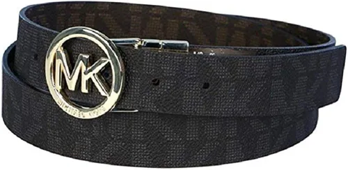 Vista 7 de Michael Kors Cinturón reversible para mujer, blancomarrón, hebilla dorada Mk, BlancoMarrón