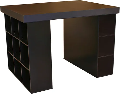Vista 3 de Escritorio Centro de Proyectos con estantería y gabinete de 3 compartimientos, color negro