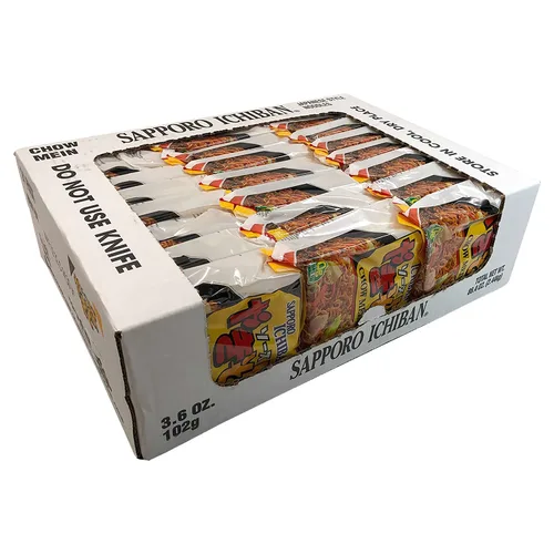 Vista 4 de [ICHIBAN DE SAPPORO] Yakisoba, fideos fritos japoneses instantáneos de sabor n.º 1, delicioso Chow Mein (3.6 onzas x 24 paquetes) Paquete de 24