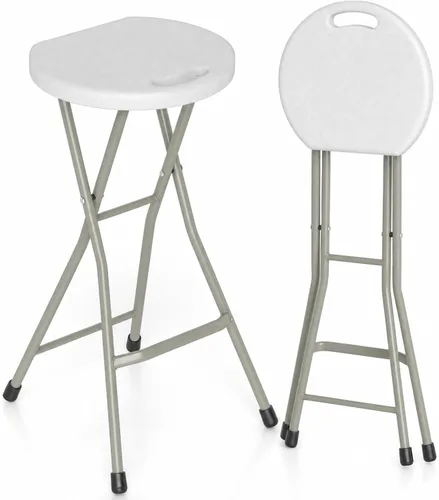 Vista 14 de GYMAX Taburete plegable, taburete de bar plegable portátil de 18 pulgadas con asa y marco de acero, 330 libras, resistente, plegable, ligera, silla
