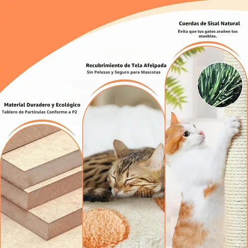 Vista 6 de Yaheetech Torre de árbol para gatos de 57.5 pulgadas, centro de actividades multifuncional con plataforma en forma de pata de gato, postes