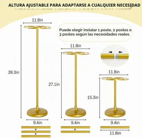Vista 3 de 4pcs soporte de flores de boda de metal dorado, centros de mesa de 39.4