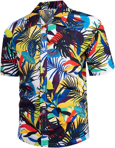 Vista 3 de Chaos World Camisas hawaianas para hombre con estampado casual de manga corta con botones
