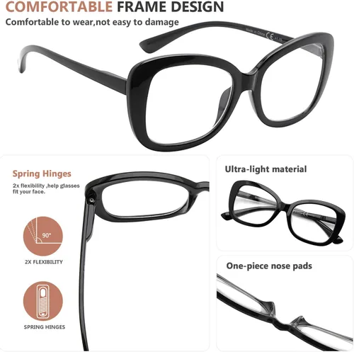 Vista 4 de Eyekepper Gafas de lectura elegantes para las mujeres de gran tamaño lectores - Negro +2.75