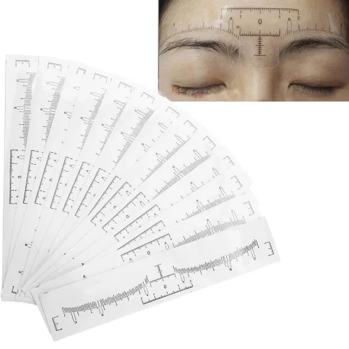 Vista 4 de Regla de cejas, 50 unidades adhesivo desechable para cejas, regla de cejas herramienta de maquillaje para medición de maquillaje