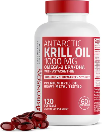 Vista 10 de Bronson Aceite de krill antártico 1000 mg con omega-3 EPA, DHA, astaxantina y fosfolípidos 60 cápsulas blandas Probado en metales pesados