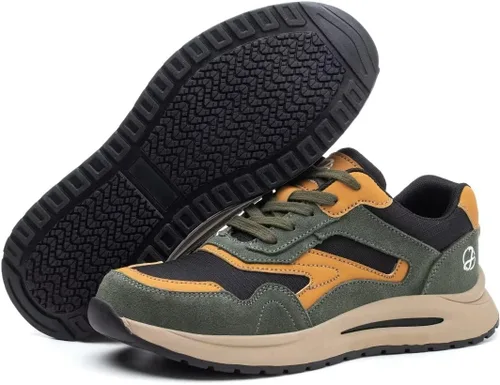 Vista 6 de Zapatos de punta de acero para hombre, zapatos de trabajo ligeros, cómodos, a prueba de pinchazos, zapatos de seguridad para uso industrial