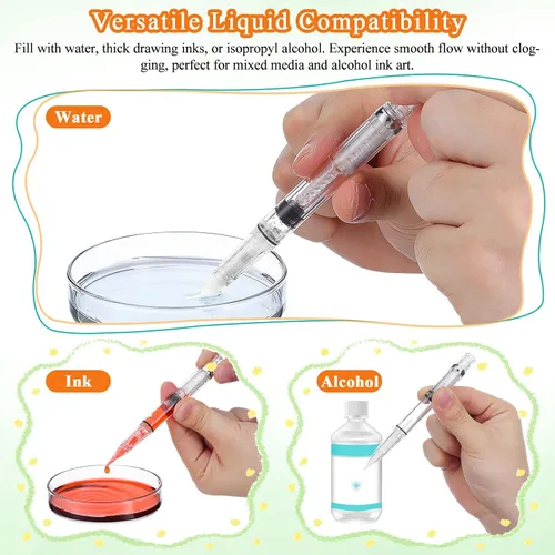 Vista 5 de NUOBESTY Juego de 5 pinceles de agua – Plumas recargables para acuarela, caligrafía, pintura, dibujo, álbum de recortes y bocetos