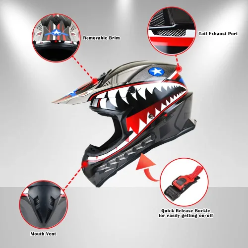 Vista 3 de 1Storm - Casco de motocross para adultos BMX MX ATV Dirt Bike Downhill Mountain Bike estilo Monster Shark Racing HKY_SC09S Negro tiburón