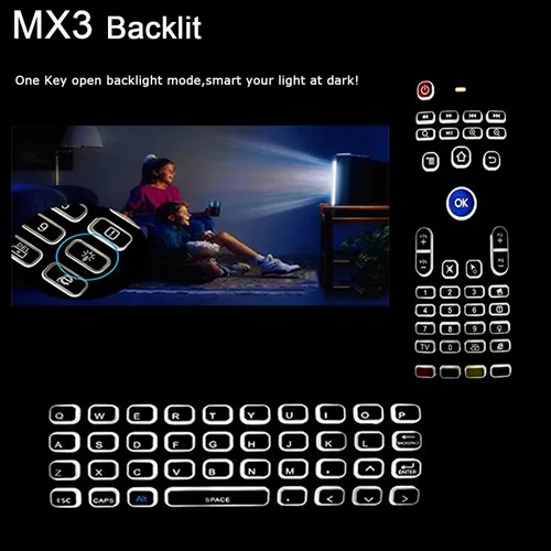 Vista 2 de Air Mouse, MX3 Pro - Mini teclado retroiluminado con control remoto, mini teclado inalámbrico y control remoto de ratón de aire de aprendizaje IR