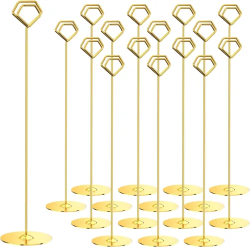 Vista 10 de Urban Deco Paquete de 16 soportes para números de mesa de 12 pulgadas, tarjeteros de metal para mesa, soportes para fotos para mesas, soporte