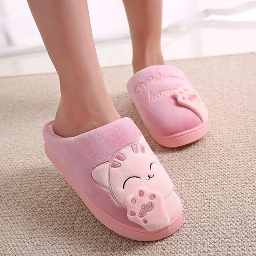 Vista 2 de Rojeam - Zapatos de felpa con diseño de gato para mujer, cálidos, antideslizantes, antideslizantes, para mujer y hombre