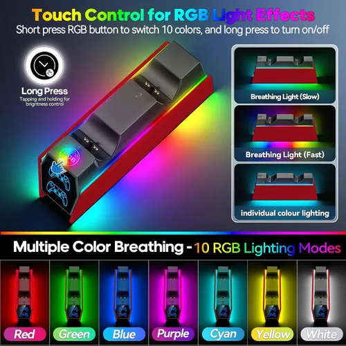 Vista 4 de Estación de carga de controlador compatible con placas frontales Play 5 Edge y controlador dual, 9 iluminaciones P 5 accesorios estación de carga
