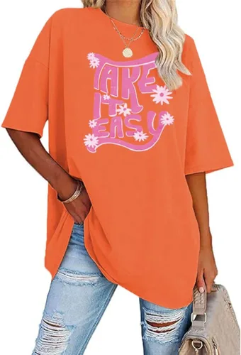 Vista 8 de Aoang Camisetas gráficas de gran tamaño para mujer, cuello redondo, manga corta, blusa