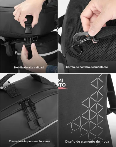 Vista 7 de KEMIMOTO Combo de alforjas de bicicleta 3 en 1, bolsa de comestibles para sillín de bicicleta con cubierta impermeable para lluvia, 52 L, gran