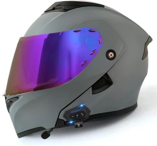 Vista 25 de Casco modular Bluetooth para motocicleta, aprobado por DOT, abatible, de cara completa, integrado, antivaho, doble visera, casco para motocicleta