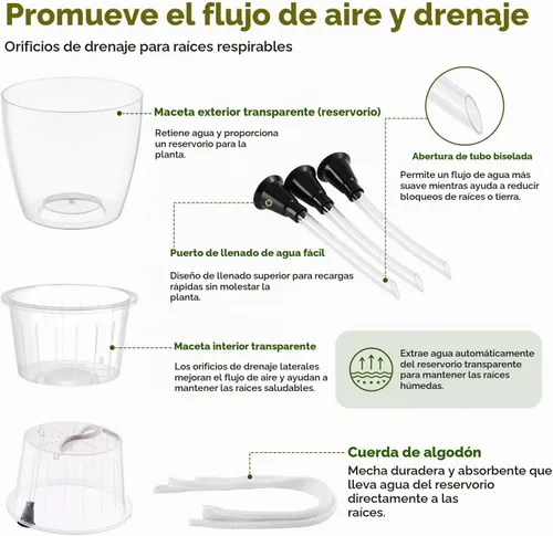 Vista 6 de Macetas transparentes de riego automático para plantas de interior, paquete de 3 macetas de riego automático de 6.7 pulgadas, macetas transparentes