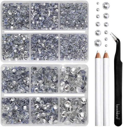Vista 8 de BEADSLAND Diamantes de imitación termoadhesivos, 6080 piezas de diamantes de imitación azules para manualidades en ropa, 6 tamaños mixtos con lápiz