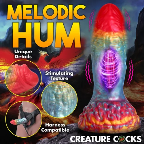 Vista 6 de CREATURE COCKS Consolador vibratorio de silicona Rainbow Phoenix para hombres, mujeres y parejas. Consolador de fantasía con potente vibración.