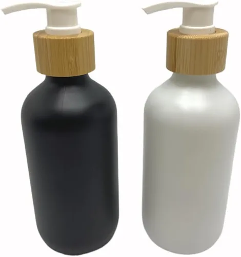Vista 10 de 2 botellas de vidrio esmerilado rellenables vacías de 8.5 fl oz/8.3 onzas, contenedor de botellas de almacenamiento con cabezal de bomba de tornillo