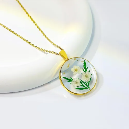 Vista 37 de Collares de flores de nacimiento para mujer, collar de 1 a 12 meses, collar de flores prensadas hecho a mano, regalo único de vacaciones, dorado, 18
