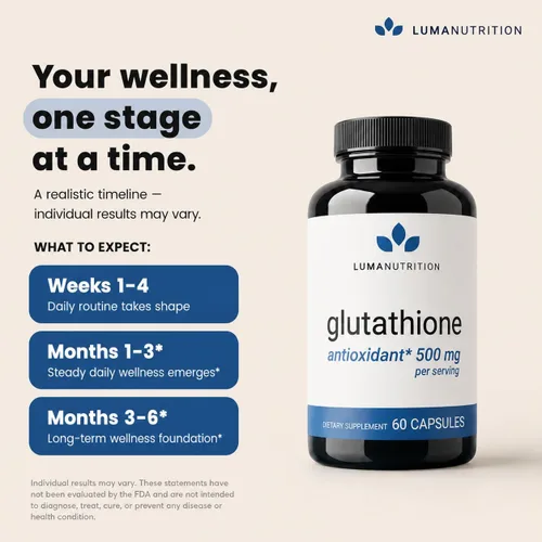 Vista 7 de Luma Nutrition Suplemento premium de glutatión - 500 mg - L-glutatión - Soporte antioxidante - Reducido - Soporte hepático - 60 cápsulas