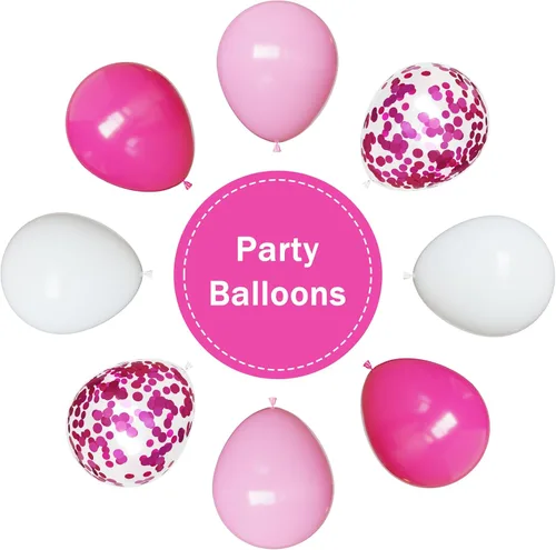 Vista 2 de Thomtery Globos blancos de confeti rosa, 50 globos de látex de 12 pulgadas para fiestas de cumpleaños, decoraciones del día de San Valentín
