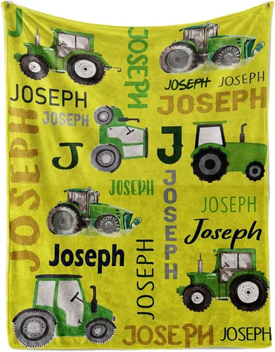 Vista 20 de Manta personalizada de tractores, nombre personalizado con diseño de camiones de tractor agrícola, manta de cama de franela de felpa suave