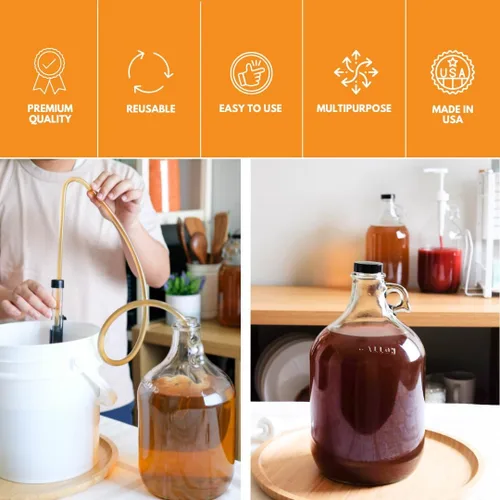 Vista 13 de Paquete de 4 jarras de vidrio de 1 galón con esclusas de aire, tapones y tapas de plástico Homebrew