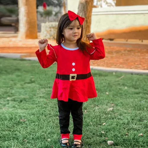 Vista 3 de Conjunto de ropa de Navidad con estampado de Papá Noel para niñas pequeñas, conjunto de ropa de Navidad de 3 piezas