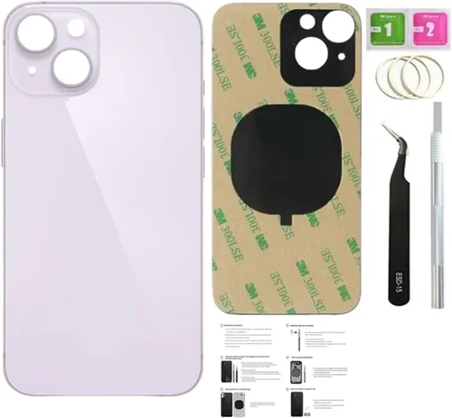 Vista 8 de 14 Pro - Carcasa trasera de repuesto para iPhone 14 Pro (morado oscuro, 6.1 pulgadas) con cinta preinstalada, instrucciones de instalación