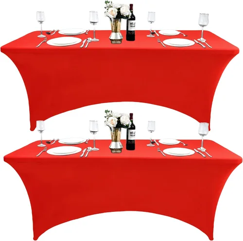 Vista 20 de Paquete de 2 Cubiertas de Mesa de Spandex de 4 pies para Mesas Plegables Rectangulares - Manteles Elásticos Ajustados Resistentes a las Arrugas