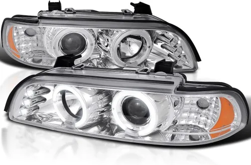 Vista 9 de SPEC-D TUNING Faros delanteros LED de doble proyector de ojos de ángel, color negro, compatible con modelos BMW E39 serie 5 1996-2003 sin faros