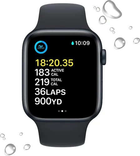 Vista 4 de Apple Watch SE (2ª generación) [GPS 1.732 in] Reloj inteligente con caja de aluminio medianoche y correa deportiva de medianoche - M/L. Monitor