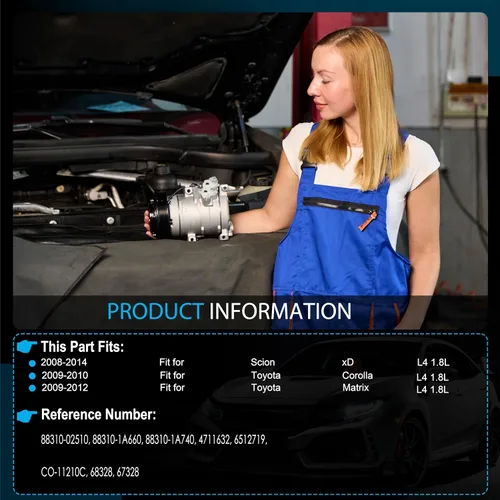 Vista 2 de Compresor de CA con embrague compatible con Toyota Corolla 2009-2010, Matrix 2009-2012, Scion xD 2008-2014 1.8L