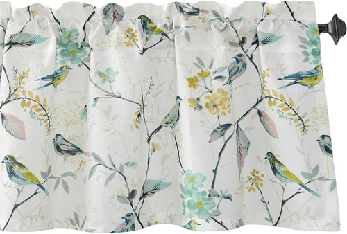 Vista 32 de VOGOL Cenefa de pájaro y bayas, decoración clásica de ventana de campo americano con estampado botánico, cortina de bolsillo para barra fácil
