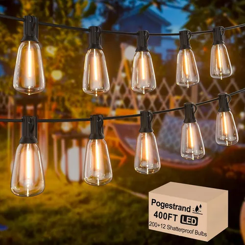 Vista 10 de Guirnalda de luces LED para exteriores ST38 de 200 pies, impermeables, con 106 bombillas vintage inastillables (6 de repuesto), luces Edison