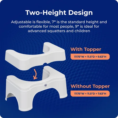 Vista 8 de Squatty Potty The Original Taburete de Baño para Inodoro - Ajustable 2.0, Convertible a 7" o 9" de Altura con Tapa Removible para Adultos y Niños