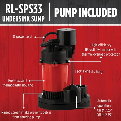 Vista 12 de Red Lion SPS33, 115V, 1/3 HP, 3200 GPH Kit de bomba de sumidero y lavabo