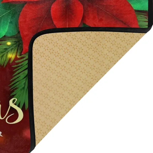 Vista 3 de Alfombras de cocina de Navidad, diseño de flor de pascua roja, antideslizantes, suaves, antifatiga, tapete de baño, tapete para decoración