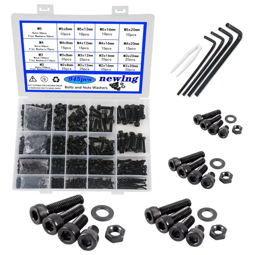 Vista 6 de Juego de pernos y tuercas con exterior hexagonal, mecánicos de acero inoxidable 304, maquinaria industrial, Tornillos hexagonales