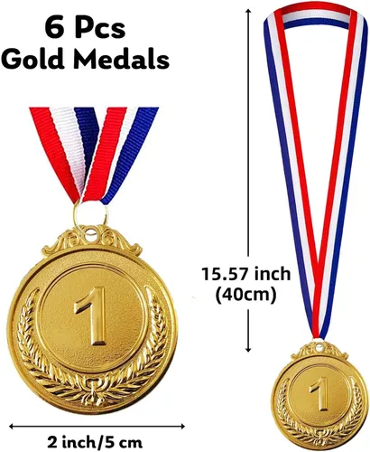Vista 2 de Jauisus 6 medallas de oro para premios, medallas de metal para el primer lugar, estilo olímpico, premios para deportes, fiestas, torneos, premios