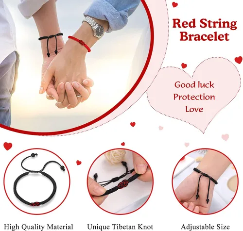 Vista 2 de PINKDODO Pulseras de cuerda roja de protección ajustable de buena suerte nudo pulsera para parejas, amigos, familia, mujeres, hombres, niñas y niños