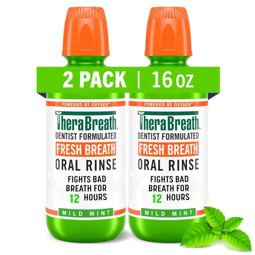 Vista 4 de TheraBreath Enjuague oral de menta helada formulado por dentistas (paquete de 6) y enjuague bucal de menta suave (paquete de 2)