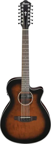 Vista 2 de Ibanez AEG5012 - Guitarra electroacústica de 12 cuerdas - Negra Tapa de abeto de 12 cuerdas con cuello Okoume y cuerpo Sapele para rendimiento Negro
