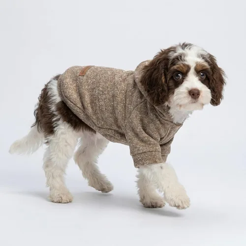 Vista 7 de Fitwarm Suéter de punto con capucha para perro, ropa de invierno para perros pequeños niño niña, suéter con capucha para mascotas ligero, caqui