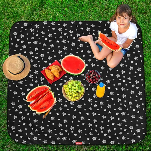 Vista 7 de Tapete portátil antideslizante para silla de bebé, 46 x 42 pulgadas, estrella negra